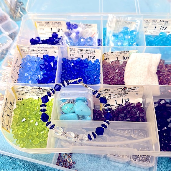 New 16 IN FACET COBALT CRYSTALS 8MM+6MM CRYSTAL RONDELLE AB+COBALT BRACELET SET - Picture 6 of 16